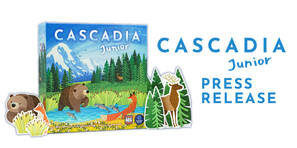 Kids board game box featuring cute animals, box of Cascadia Junior